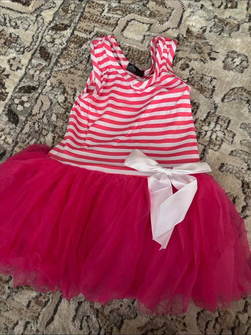 Girls Pink Striped Tutu Dress Costume with Satin Bow